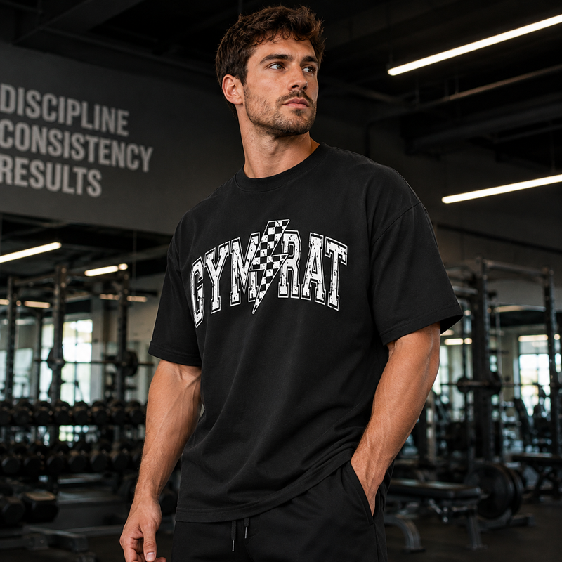 Gym Rat - Checkered Bolt Varsity Graphic Tee