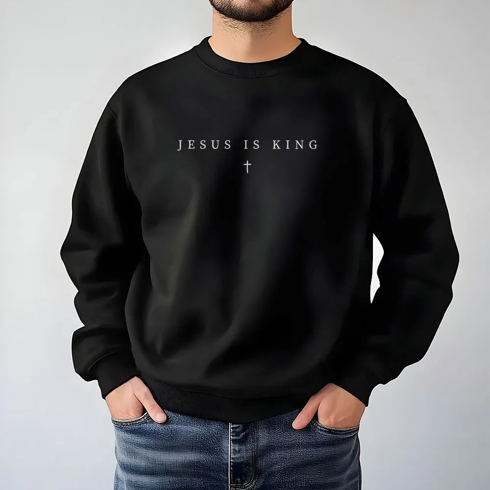 Jesus Is King Sweatshirt | Minimalist Christian Graphic Apparel | Soft Cotton Blend Crewneck | Religious Gift for Men and Wom