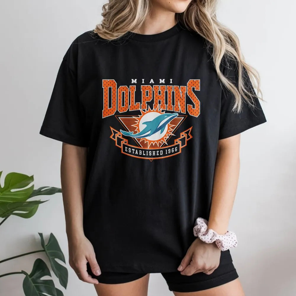 Miami Football Retro T-Shirt | Vintage 1966 Dolphin Graphic | Premium Cotton Unisex Tee | Gift for Florida NFL Fans