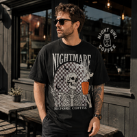 Nightmare Before Coffee - Checkerboard Skeleton Graphic Tee
