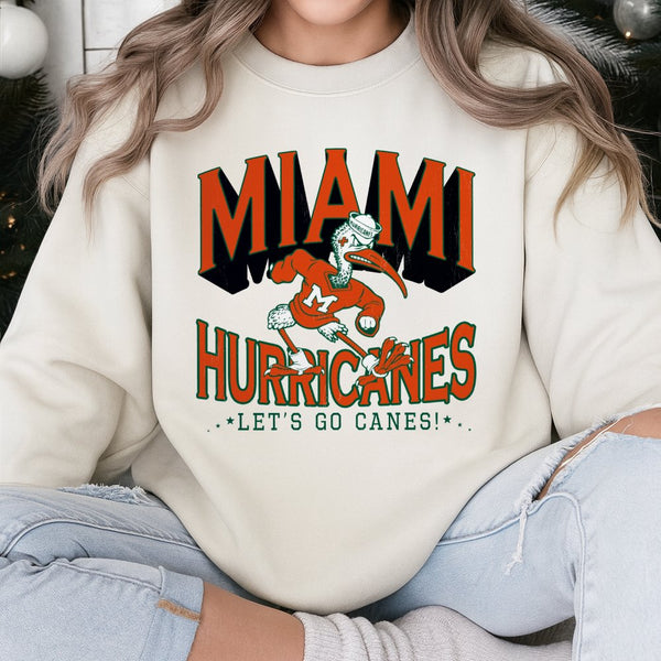 Miami Hurricanes Sweatshirt | Vintage Mascot Graphic Print | Cotton Blend Crewneck | Unisex College Game Day Fan Apparel Gift