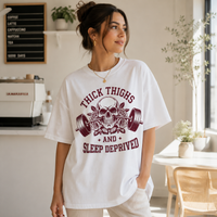 Thick Thighs and Sleep Deprived - Burgundy Emblem Streetwear Tee