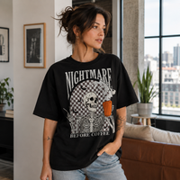 Nightmare Before Coffee - Checkerboard Skeleton Graphic Tee