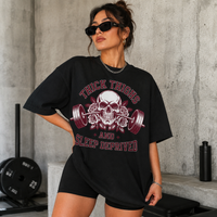Thick Thighs and Sleep Deprived - Burgundy Emblem Streetwear Tee