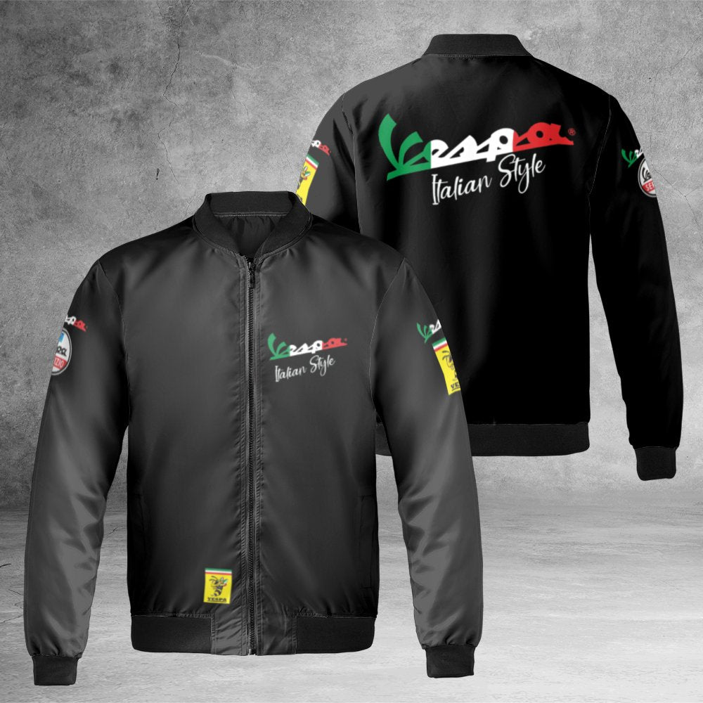 Vespa Bomber Jacket | Italian Style Motorcycle Graphic | Durable Nylon Outerwear | Premium Gift for Scooter Fans