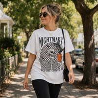 Nightmare Before Coffee - Checkerboard Skeleton Graphic Tee