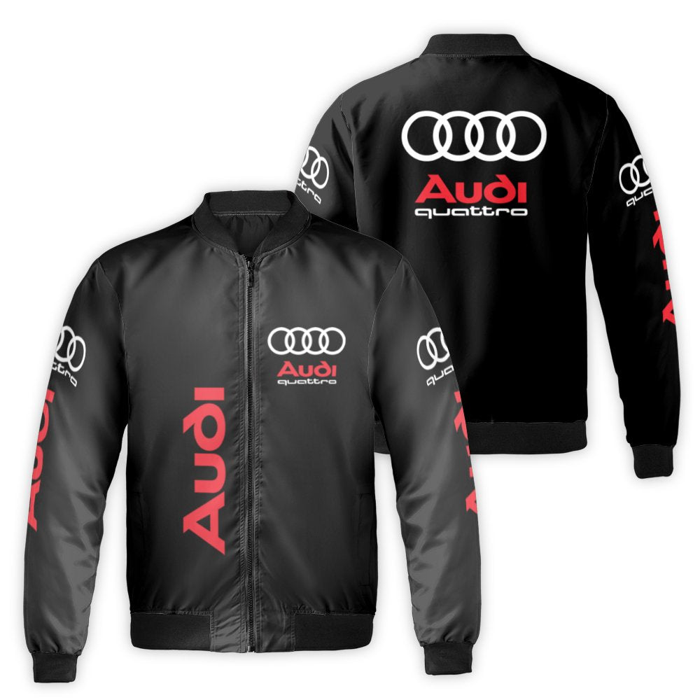 Audi Quattro Bomber Jacket | Performance Car Enthusiast Streetwear | Durable Nylon Shell | Premium Gift for Automotive Fans
