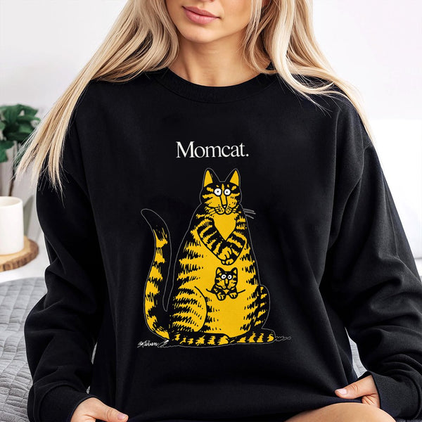 Mom Cat Sweatshirt | Funny Retro Cartoon Kliban Style Graphic | Premium Cotton Blend Crewneck | Cute Gift for Cat Mom or Cat 