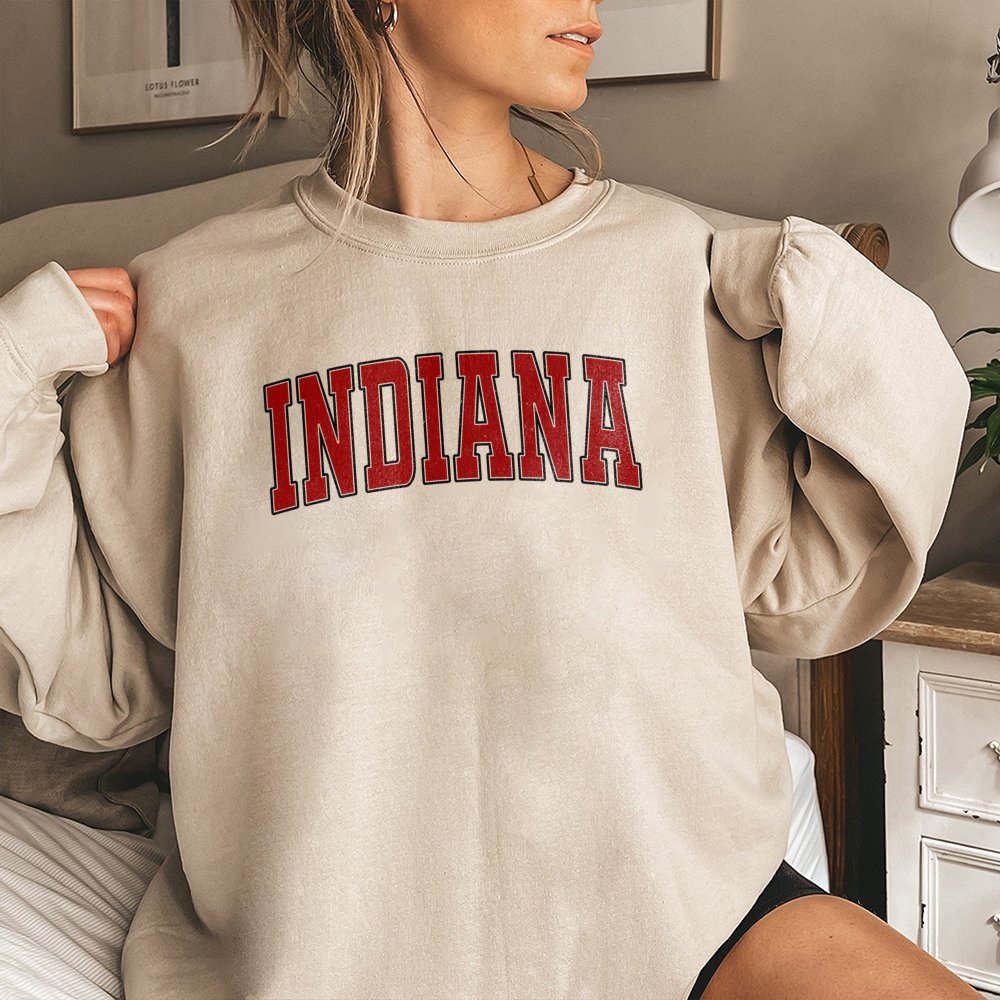 Indiana University Sweatshirt | Collegiate Varsity Lettering | Cotton Blend Premium Crewneck | Unisex Retro Gift for Students