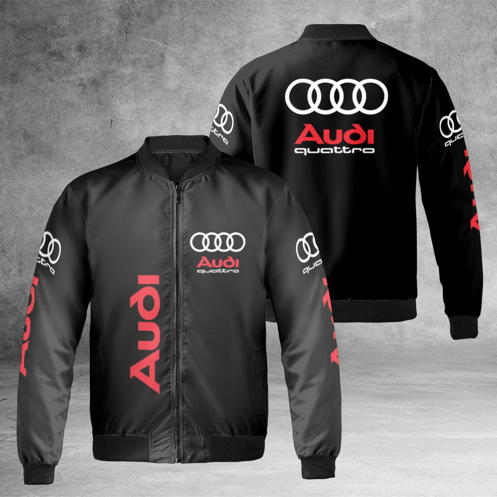 Audi Quattro Bomber Jacket | Performance Car Enthusiast Streetwear | Durable Nylon Shell | Premium Gift for Automotive Fans