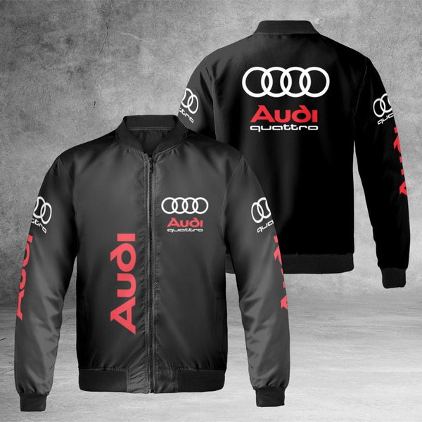 Audi Quattro Bomber Jacket | Performance Car Enthusiast Streetwear | Durable Nylon Shell | Premium Gift for Automotive Fans