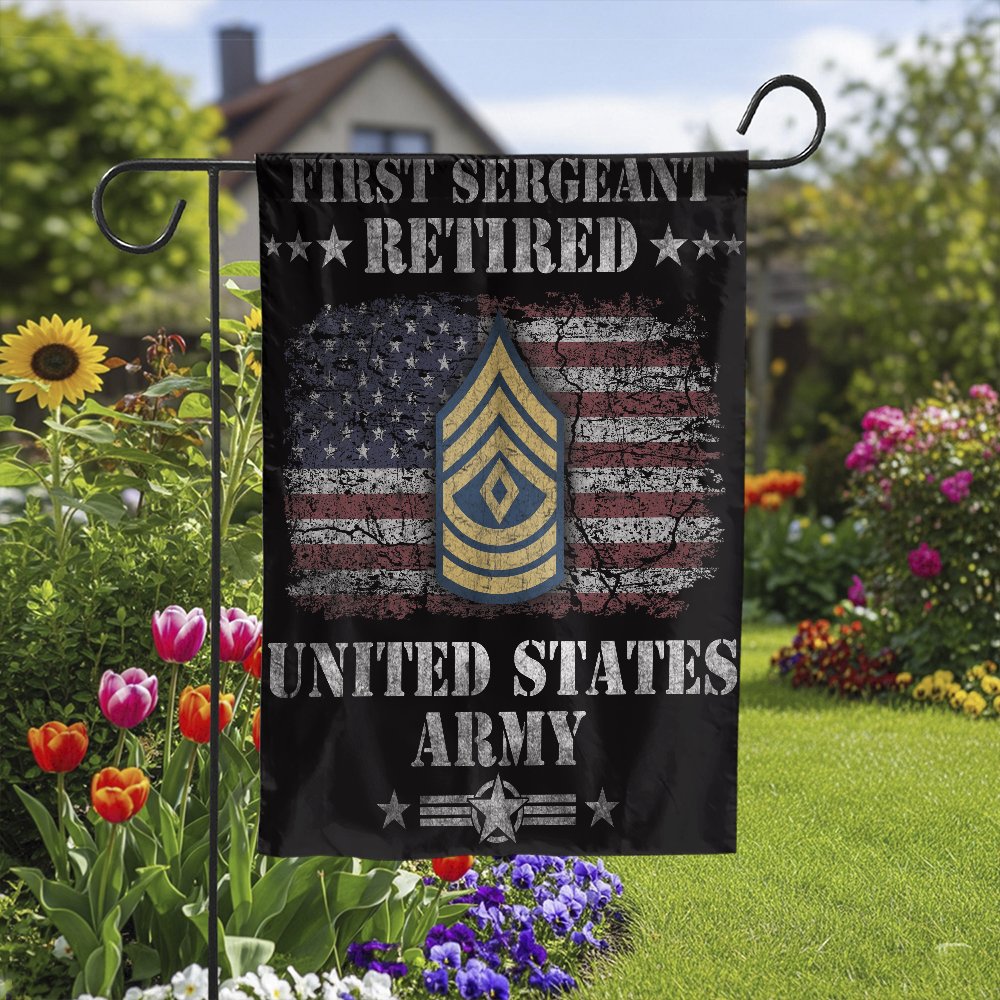 First Sergeant Retired Garden Flag | U.S. Army Veteran Patriotic Yard Decor | Weather-Resistant Premium Polyester | Military 