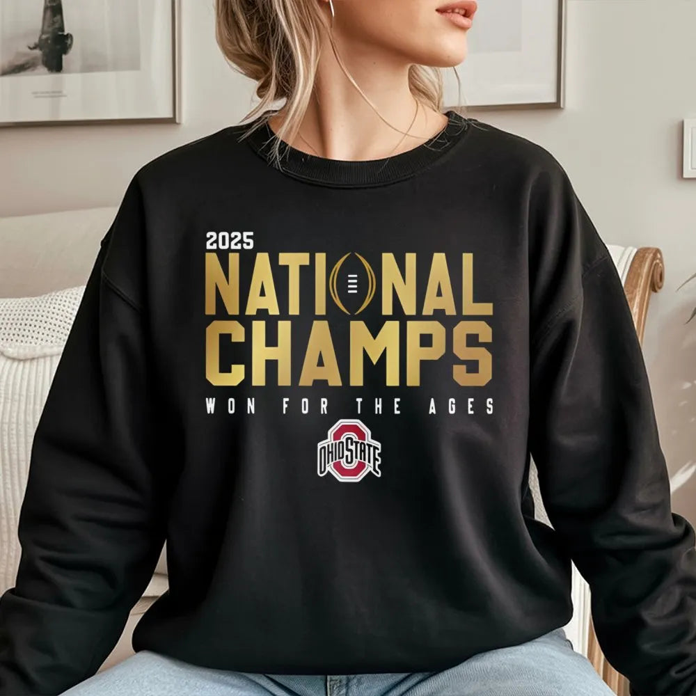 Ohio State 2025 National Champs Sweatshirt | Retro Football Graphic Crewneck | Premium Cotton-Poly Blend | Unisex Buckeyes Fa