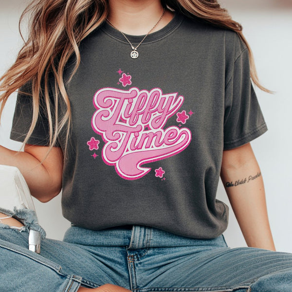 Tiffy Time Graphic T-Shirt | Retro Y2K Pink Stars Design | 100% Cotton Premium Tee | Trendy Streetwear Gift for Wrestling Fan