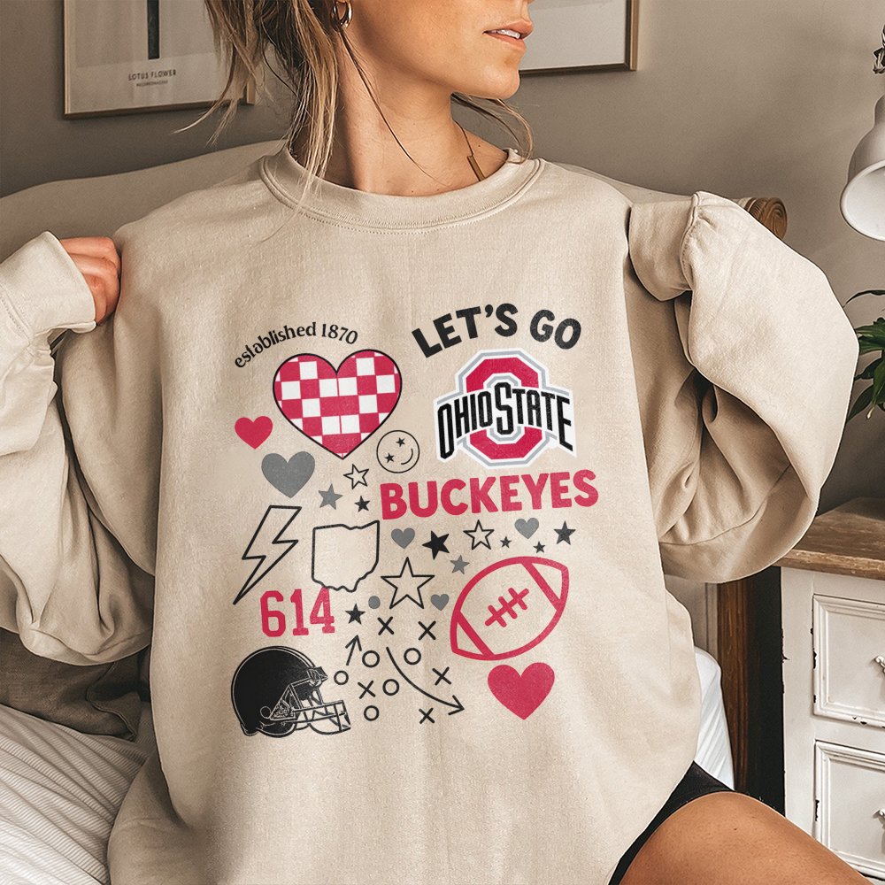 Ohio State Football Sweatshirt | Doodle College Game Day Graphic | Soft Cotton Blend Crewneck | Premium Fan Gift for Buckeyes