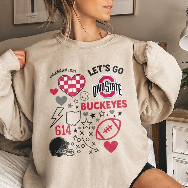Ohio State Football Sweatshirt | Doodle College Game Day Graphic | Soft Cotton Blend Crewneck | Premium Fan Gift for Buckeyes