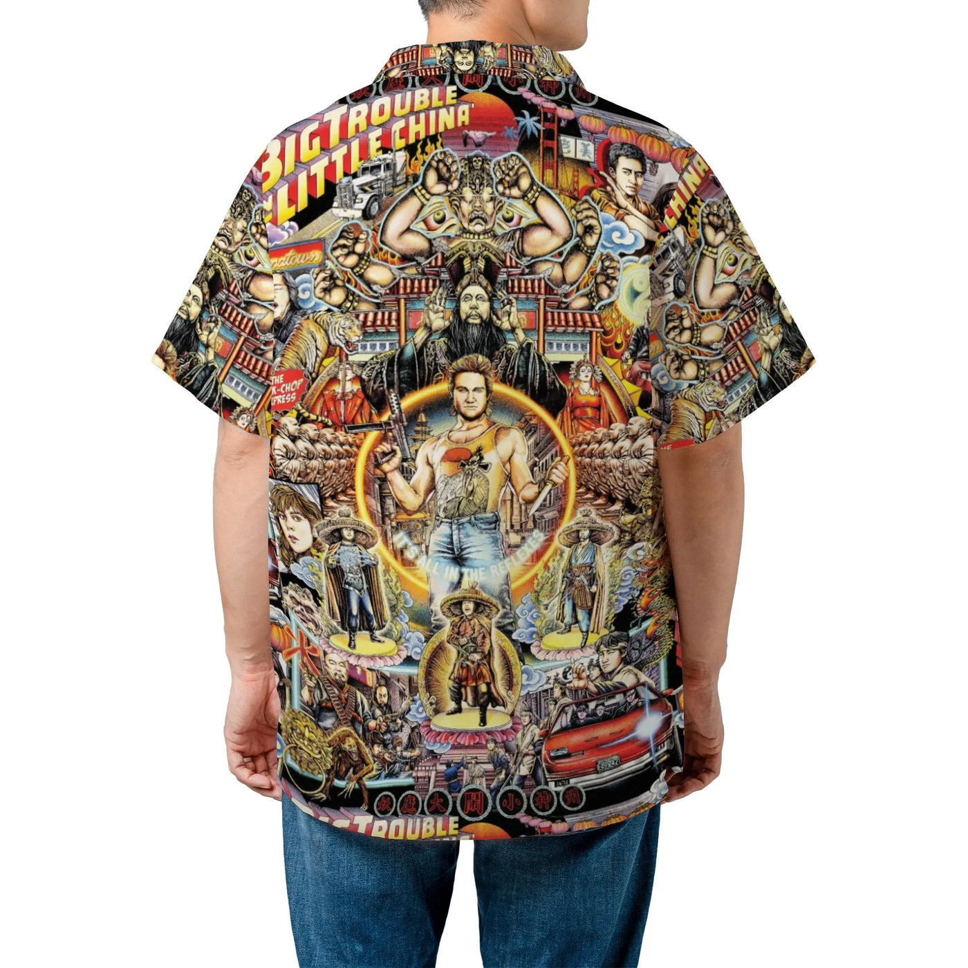 Big Trouble in Little China Hawaiian Shirt | Retro 80s Movie Poster Collage | Woven Polyester Aloha Shirt | Collector's Gift 