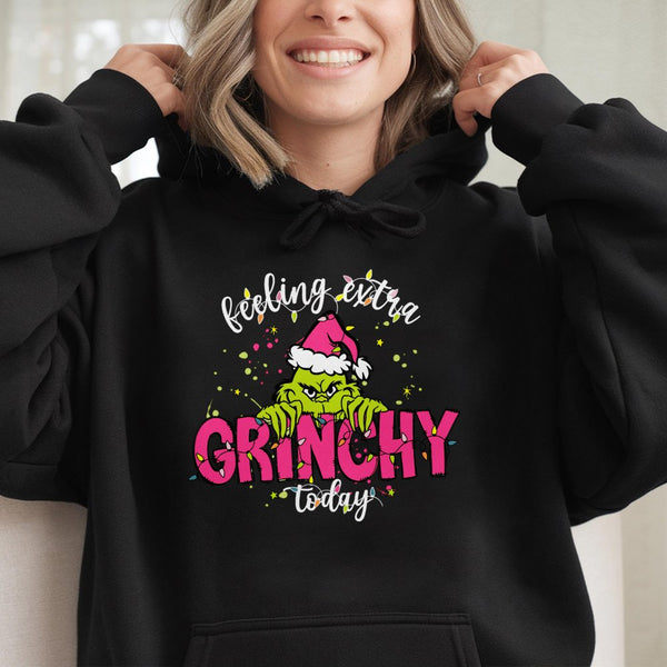 Grinchy Christmas Hoodie | Feeling Extra Grinchy Holiday Graphic | Premium Cotton Blend Unisex Sweatshirt | Festive Gift for 