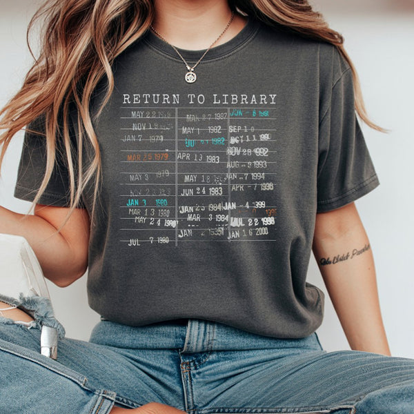 Return To Library T-Shirt | Vintage Book Due Date Card Design | Premium 100% Cotton Tee | Gift for Librarian, Readers, and Bo