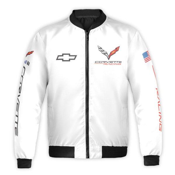 Corvette Racing Bomber Jacket | C8.R Motorsport Logo Print | Durable Nylon Shell | Premium Fan Gear Gift for Car Enthusiasts