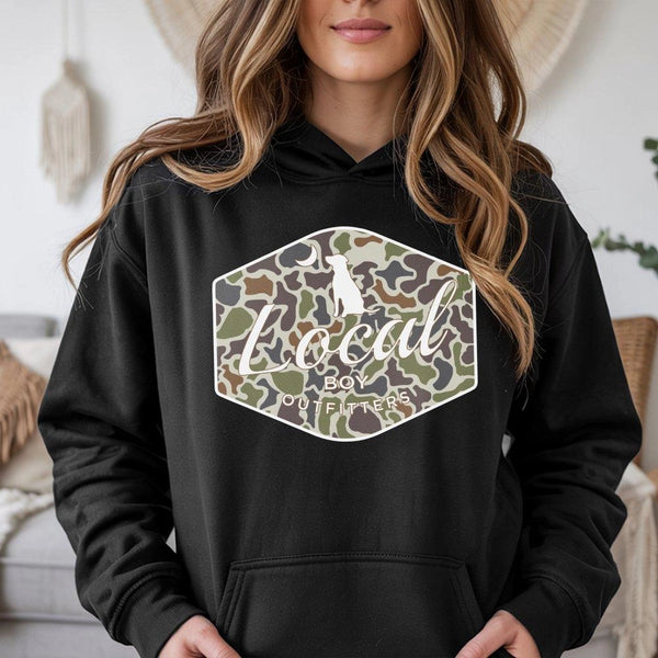 Camo Dog Hoodie | Lab Silhouette Hunting Logo | Premium Cotton Blend | Gift For Outdoorsmen & Country Lifestyle Fans