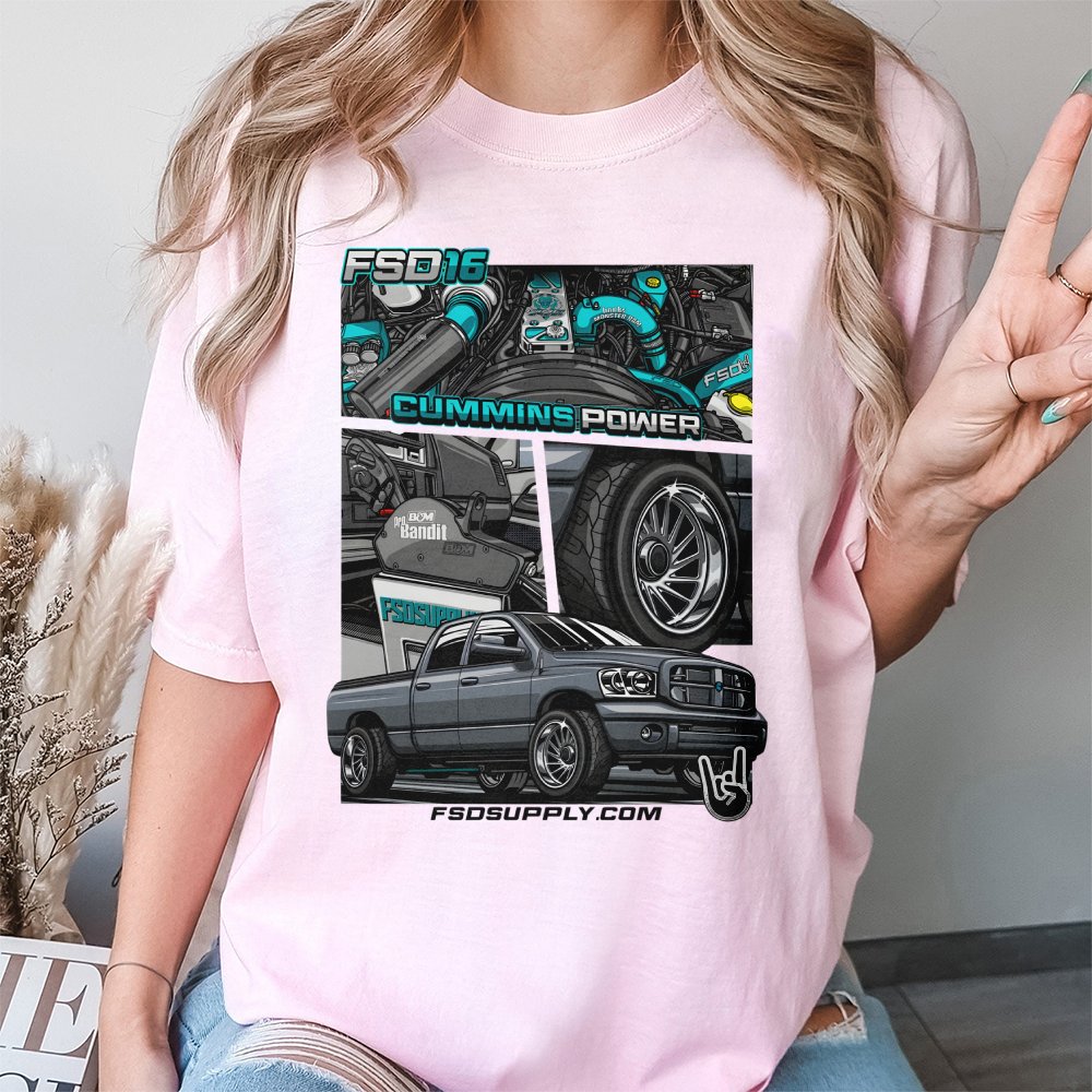 Cummins Turbo Diesel Truck T-Shirt | FSD16 Performance Graphic Design | 100% Cotton Premium Tee | Gift for Truck Enthusiasts 