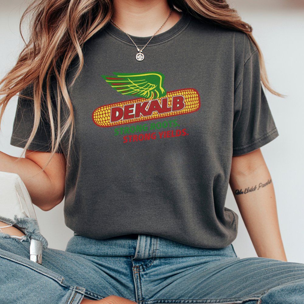 Dekalb Corn Seed Logo T-Shirt | Strong Roots Strong Yields Design | 100% Premium Cotton Tee | Vintage Farming Gift for Farmer