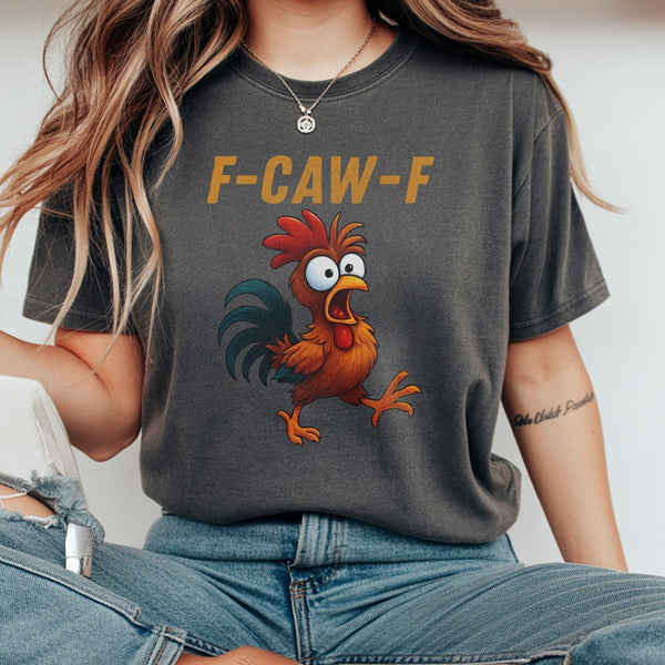 Funny Chicken T-Shirt | F-Caw-F Distressed Cartoon Rooster Meme | 100% Cotton Premium Unisex Tee | Unique Animal Lover Gift f
