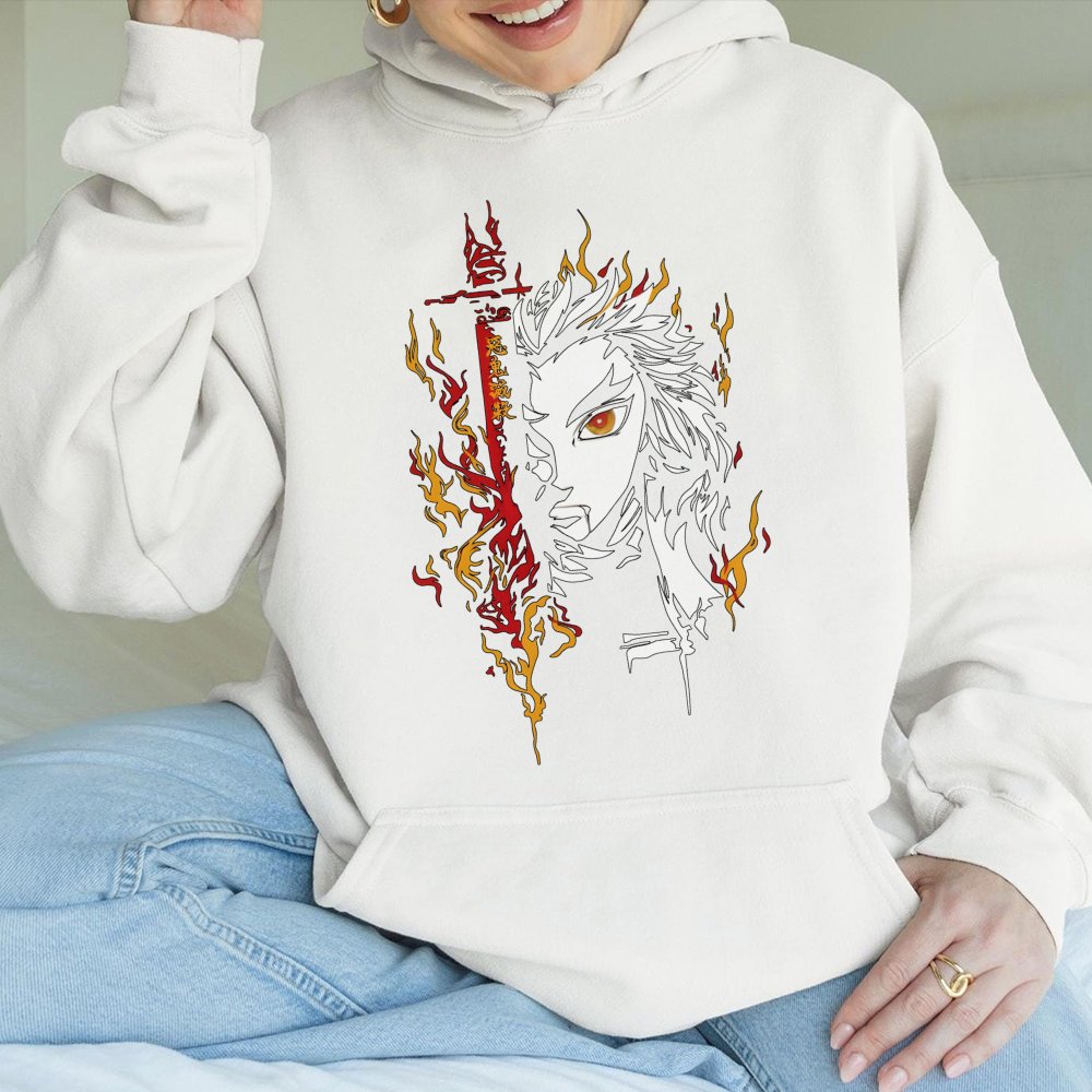 Flame Hashira Anime Hoodie | Kyojuro Rengoku Graphic Print | Premium Cotton Blend | Gift for Manga and Otaku Fans