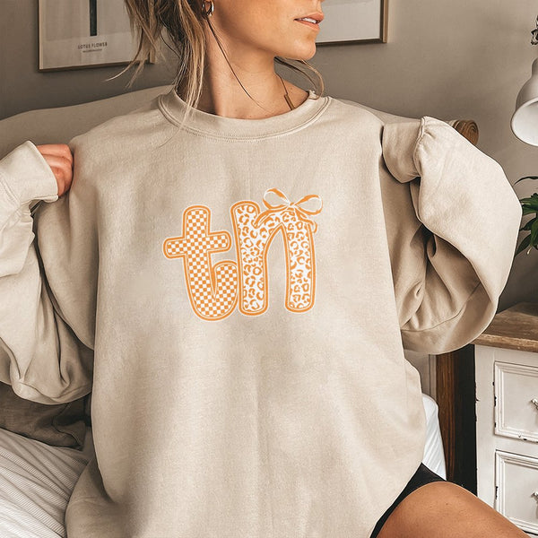 Tennessee State Sweatshirt | Trendy Coquette Bow TN Graphic | Cotton Blend Premium Crewneck | Gift for University Student or 