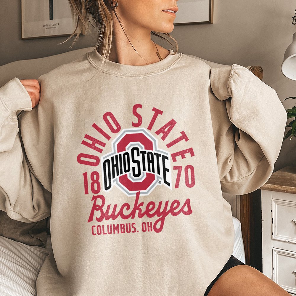 Ohio State Buckeyes Sweatshirt | Vintage Style 1870 Columbus Ohio Graphic | Premium Cotton Blend Crewneck | Gift for Students