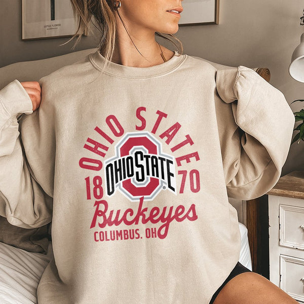 Ohio State Buckeyes Sweatshirt | Vintage Style 1870 Columbus Ohio Graphic | Premium Cotton Blend Crewneck | Gift for Students