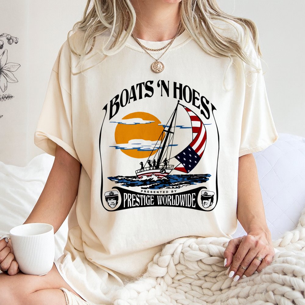 Boats N Hoes Graphic T-Shirt | Funny Step Brothers Movie Quote Tee | Premium Cotton Streetwear | Retro Nautical Gift For Him