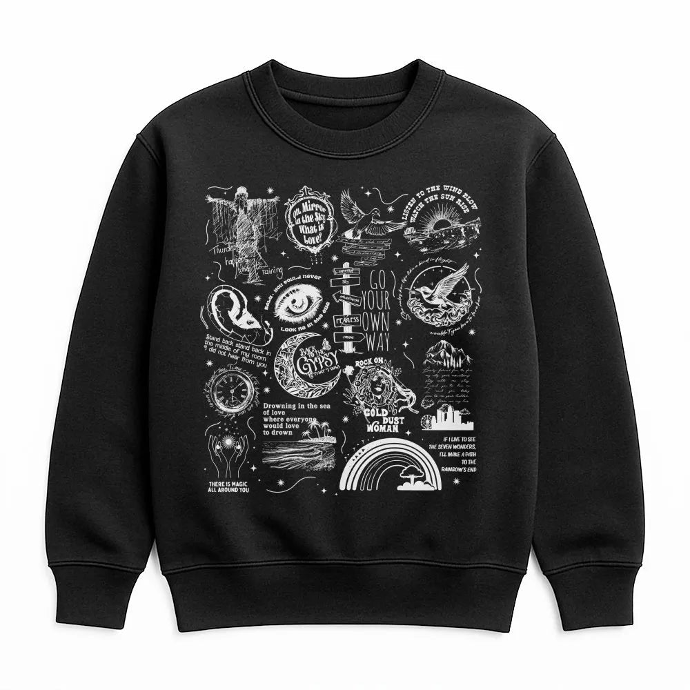 Music Legend Graphic Sweatshirt | Iconic Lyric Collage Art | Premium Cotton Blend | Soft Unisex Gift for Classic Rock Fans