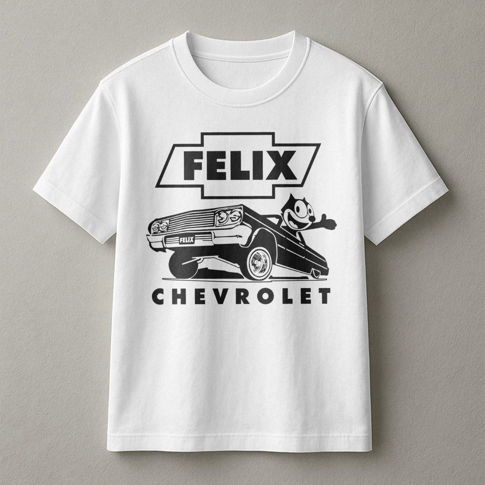 Felix The Cat Car T-Shirt | Retro Impala Lowrider Graphic | Premium Soft Cotton Unisex Tee | Classic Automotive Apparel Gift 
