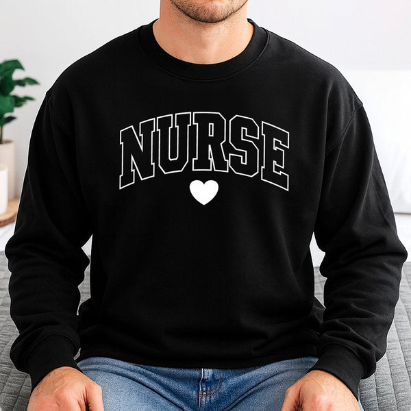 Nurse Sweatshirt | Varsity Lettering Heart Design | Premium Cotton Polyester Blend | Cute Nursing School Graduation Gift For 