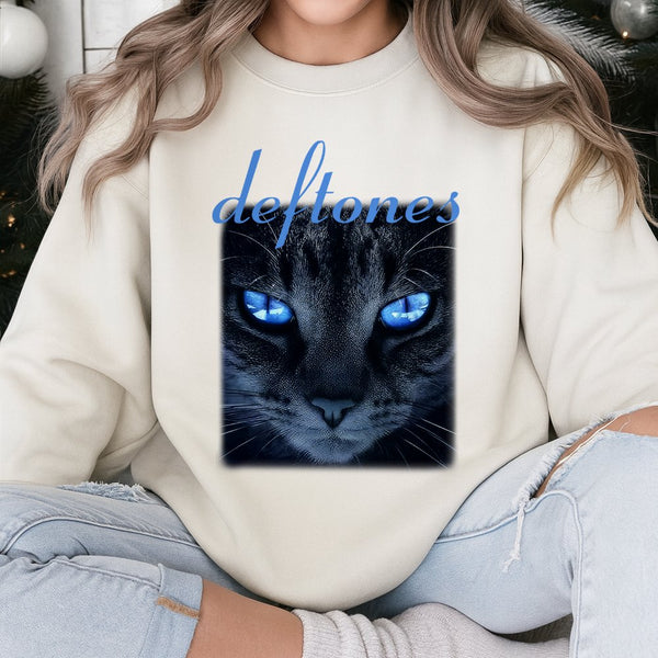 Deftones Cat Sweatshirt | Alternative Metal Band Graphic | Premium Cotton Blend | Music Fan Gift For Men And Women