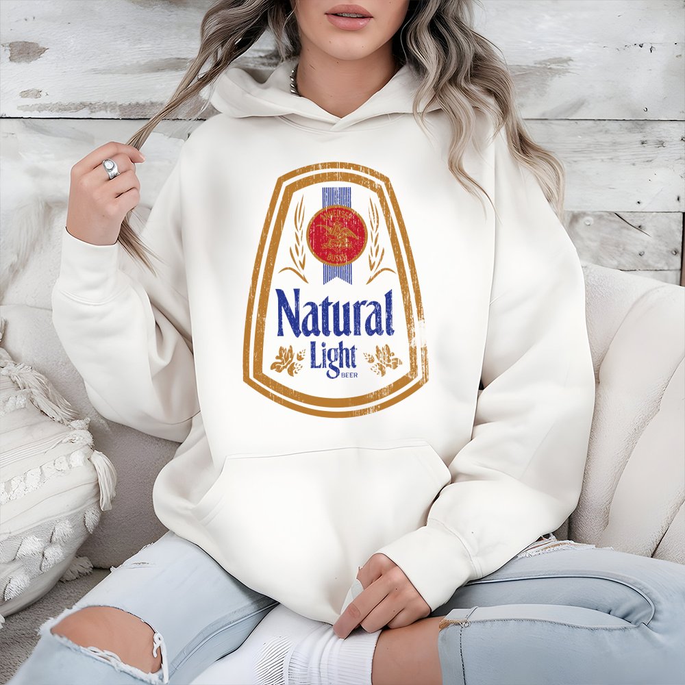 Beer Graphic Hoodie | Vintage Natural Light Logo Print | Premium Cotton Blend Pullover | Funny Gift For Beer Drinkers And Par