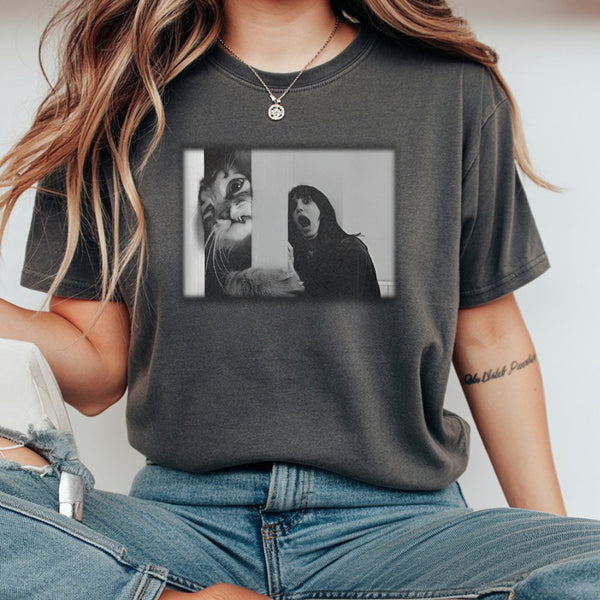 Cat Meme Horror Movie T-Shirt | Funny Parody Graphic Tee | 100% Cotton Premium Comfort | Gift for Cat Lovers and Film Buffs