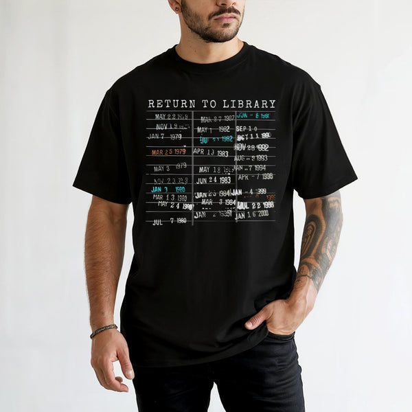 Return To Library T-Shirt | Vintage Book Due Date Card Design | Premium 100% Cotton Tee | Gift for Librarian, Readers, and Bo