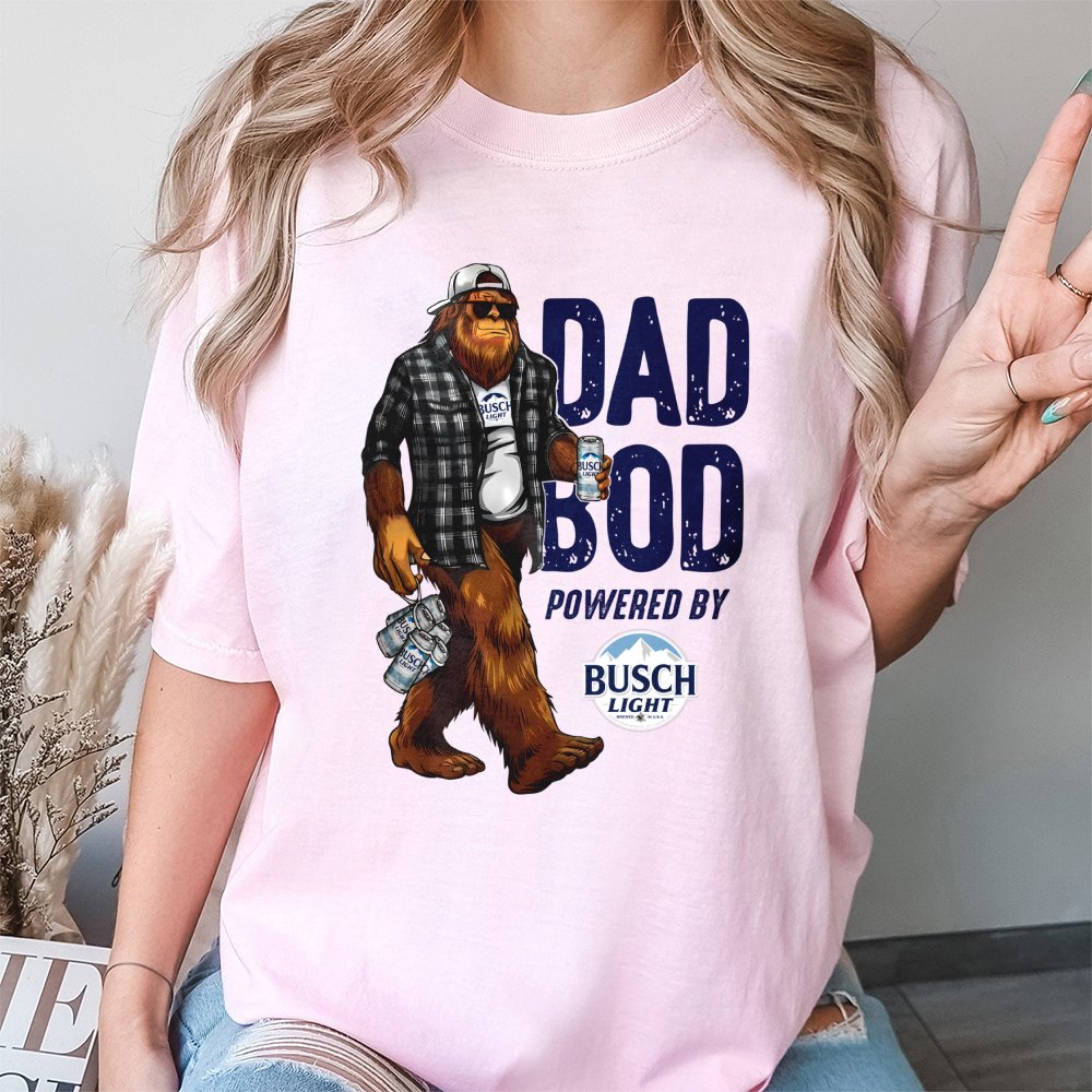 Dad Bod Bigfoot T-Shirt | Funny Busch Light Graphic Tee | Premium 100% Cotton Apparel | Beer Lover Gift for Dads and Husbands