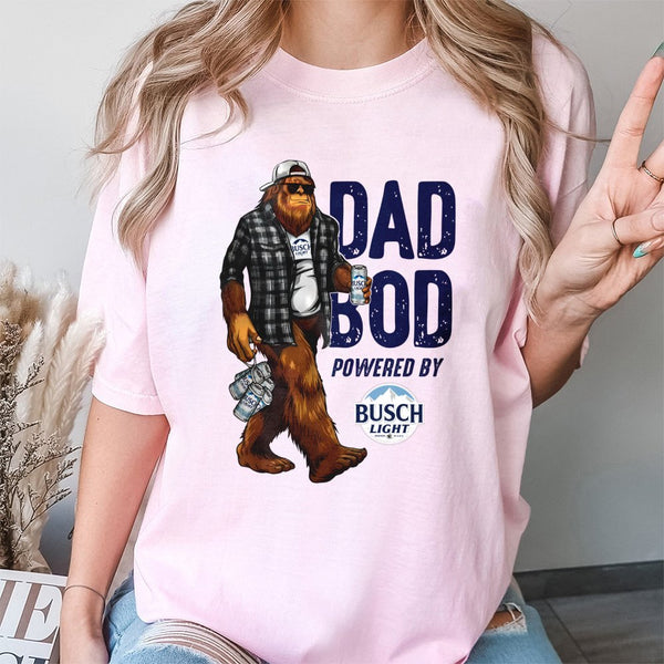 Dad Bod Bigfoot T-Shirt | Funny Busch Light Graphic Tee | Premium 100% Cotton Apparel | Beer Lover Gift for Dads and Husbands