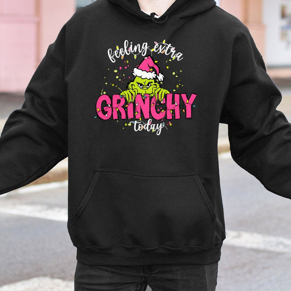 Grinchy Christmas Hoodie | Feeling Extra Grinchy Holiday Graphic | Premium Cotton Blend Unisex Sweatshirt | Festive Gift for 