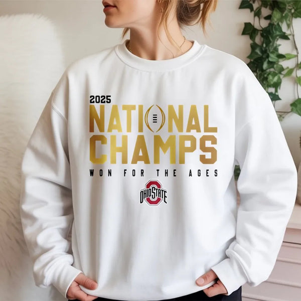 Ohio State 2025 National Champs Sweatshirt | Retro Football Graphic Crewneck | Premium Cotton-Poly Blend | Unisex Buckeyes Fa
