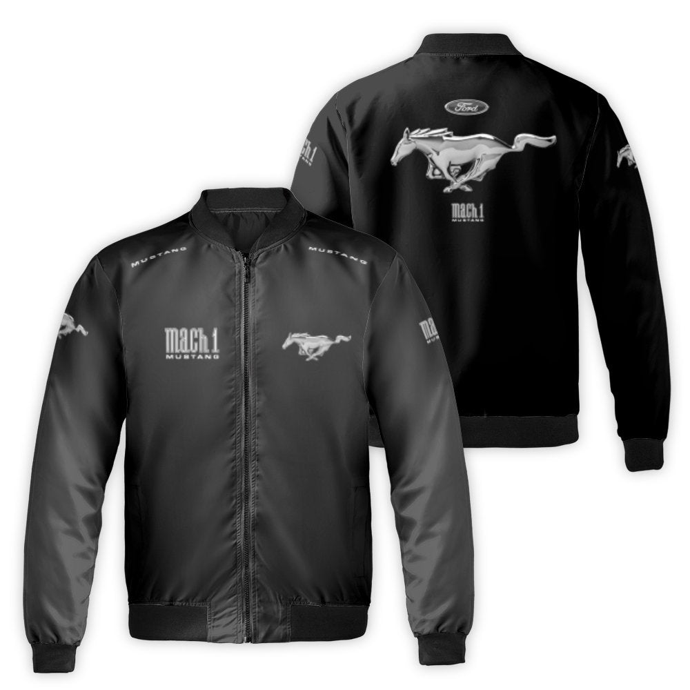Ford Mustang Mach 1 Bomber Jacket | Classic Silver Pony Logo Streetwear | Durable Nylon Shell Outerwear | Premium Gift for Mu