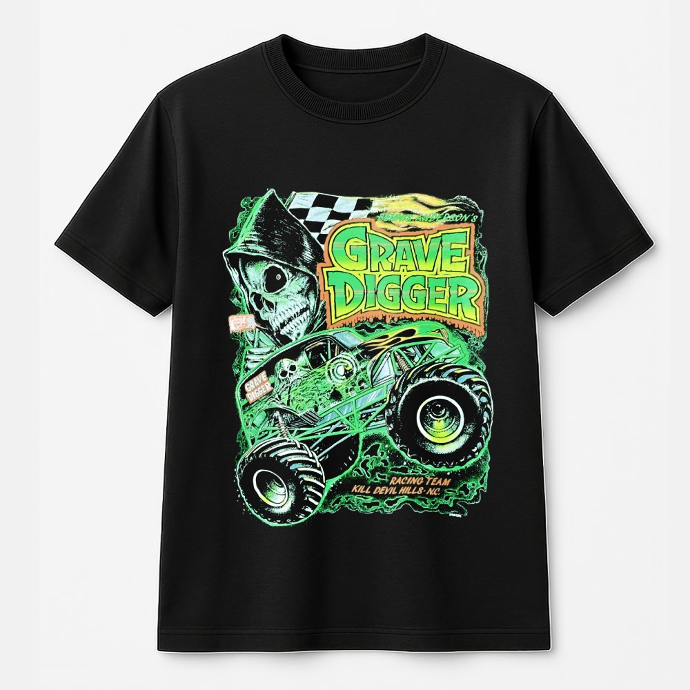 Monster Truck Graphic T-Shirt | Vintage Racing Skull Design | Premium 100% Cotton Tee | Gift for Truck Fans & Motorsports Ent