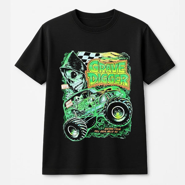 Monster Truck Graphic T-Shirt | Vintage Racing Skull Design | Premium 100% Cotton Tee | Gift for Truck Fans & Motorsports Ent