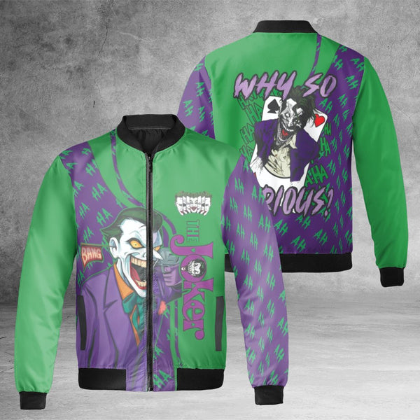 Villain Graphic Bomber Jacket | Why So Serious Joker Quote Print | Durable Nylon Streetwear | Unisex Premium Comic Book Fan G