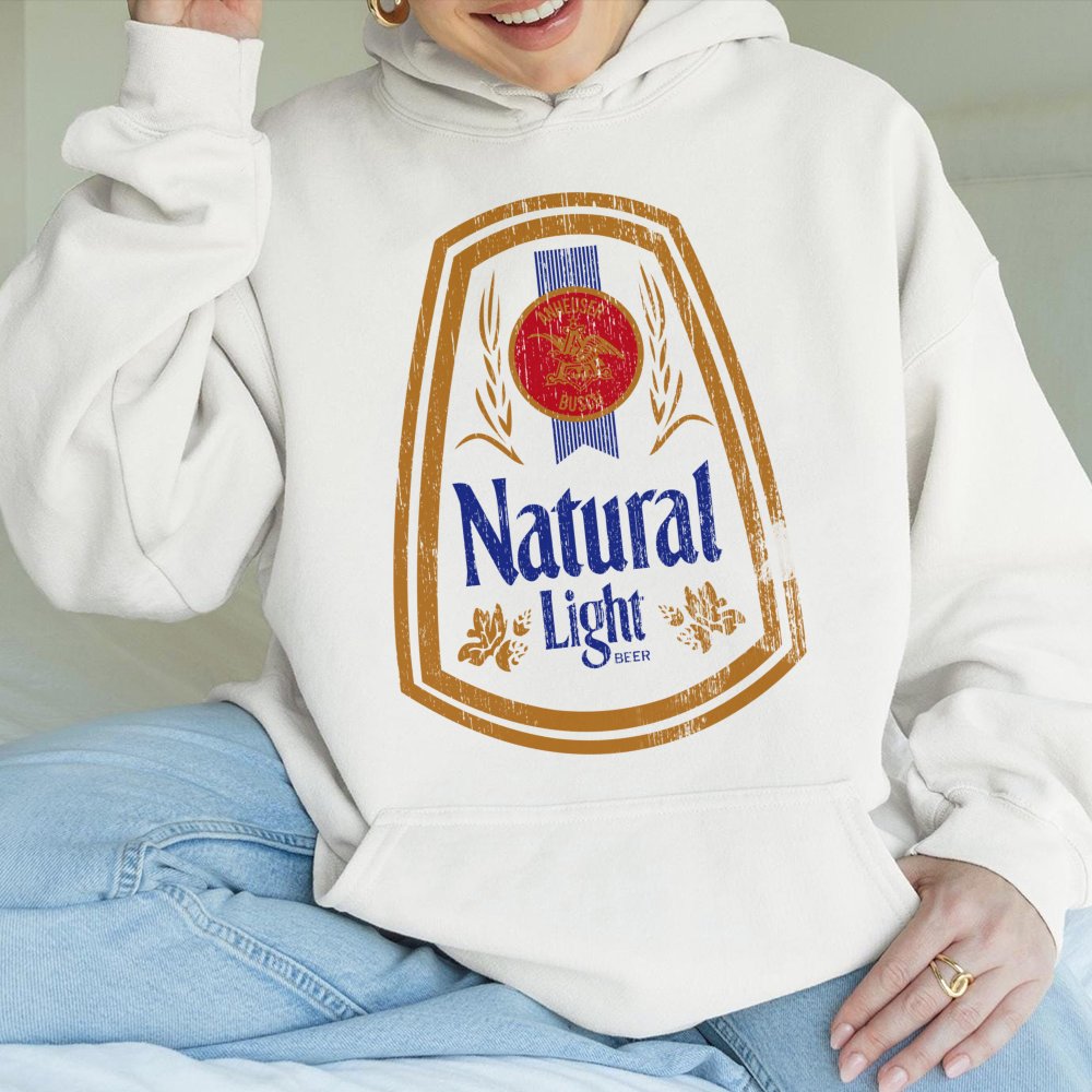 Beer Graphic Hoodie | Vintage Natural Light Logo Print | Premium Cotton Blend Pullover | Funny Gift For Beer Drinkers And Par