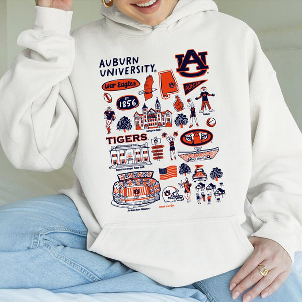 Auburn University Hoodie | Vintage Tigers Collage Graphic Sweatshirt | Premium Cotton Blend | War Eagle Game Day Gift for Alu